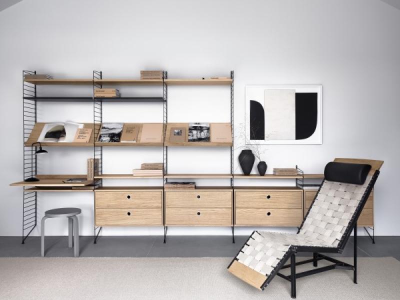 String Home Office Shelving System Oak, Office Wall Shelving Systems